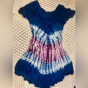 The cutest mini fairy hippie tie dye dress with lace sleeves🧚‍♀️